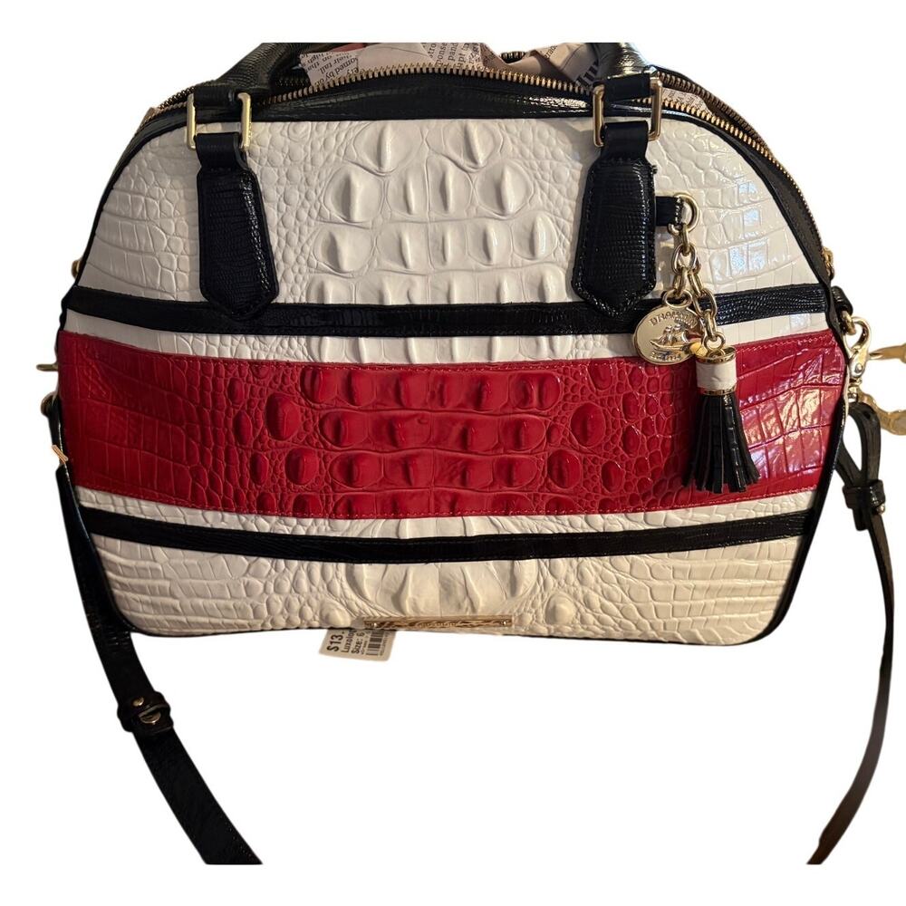 Retired‎ Brahmin Hudson Satchel Magnolia Stripe Melbourne Leather Dome Crossbody